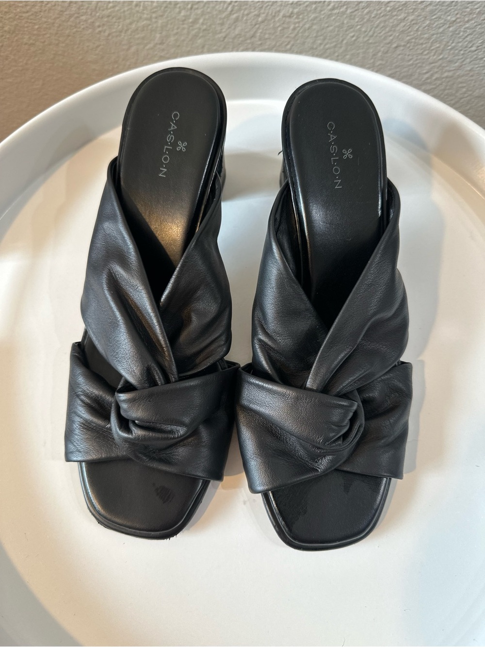 Caslon Black Twisted Leather Slide Mules